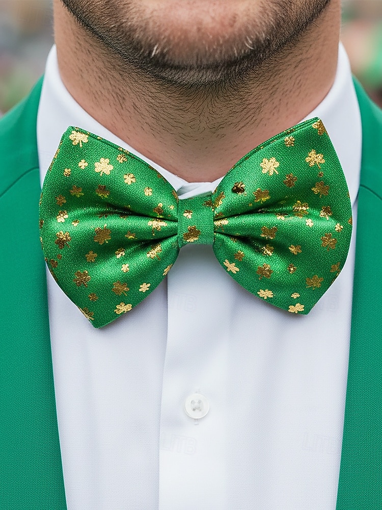 2026年 男性用の聖パトリックの日のスパンコール蝶ネクタイ、シャムロックと祝祭の模様が入った緑のポリエステル生地、アイルランドのパーティー、パレード、バー、休日のお祝いに最適な調節可能なドレス用蝶ネクタイ  コレクション – $7.99 –P3