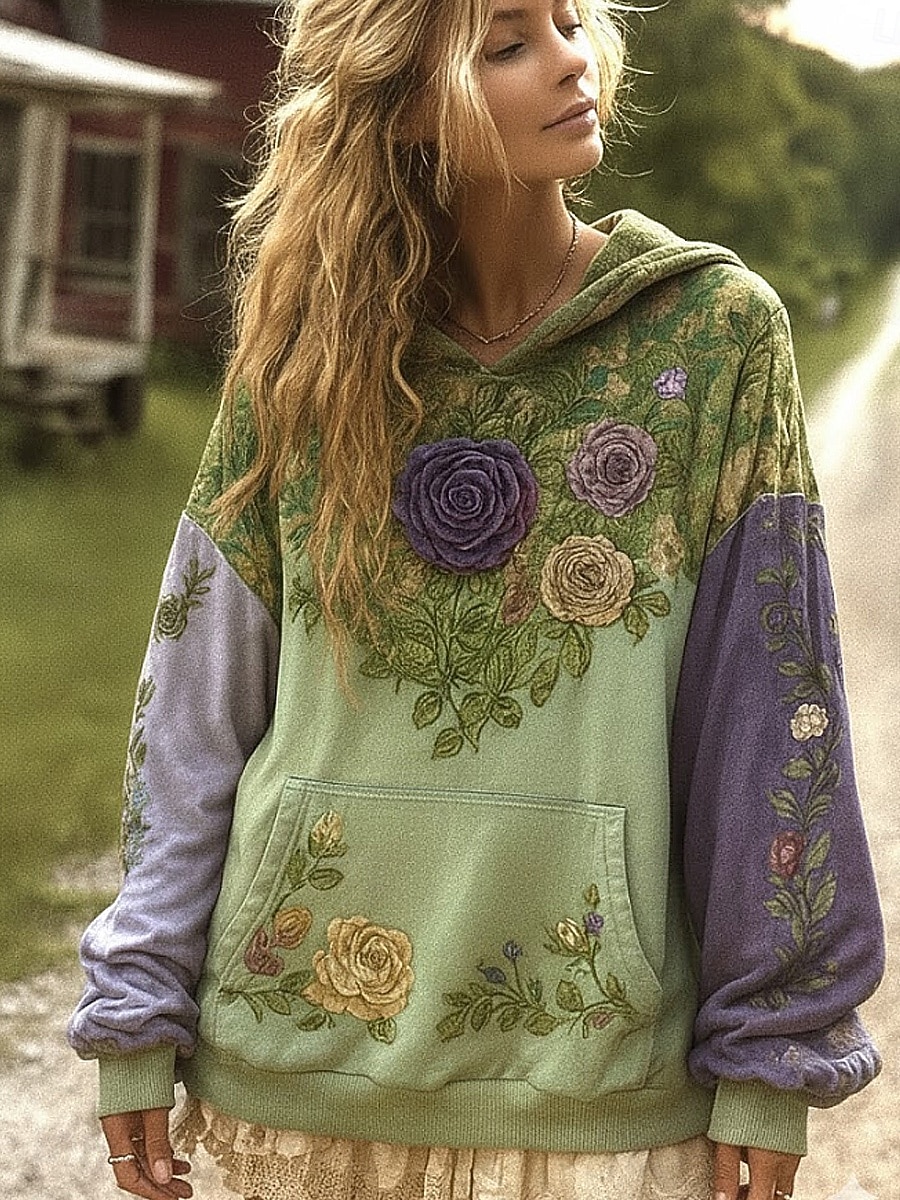 Γυναικείο 3D Εκτύπωση Vintage Boho Φόρεμα Patchwork Φόρεμα Φούτερ Floral Pullover Φούτερ Casual Με Κουκούλα Καθημερινά Ρούχα Patchwork Εκτύπωση Τσέπη Μπροστά Ροζ Μωβ Πράσινο Άνοιξη Φθινόπωρο Χειμώνα 2026 - $32.99 –P5