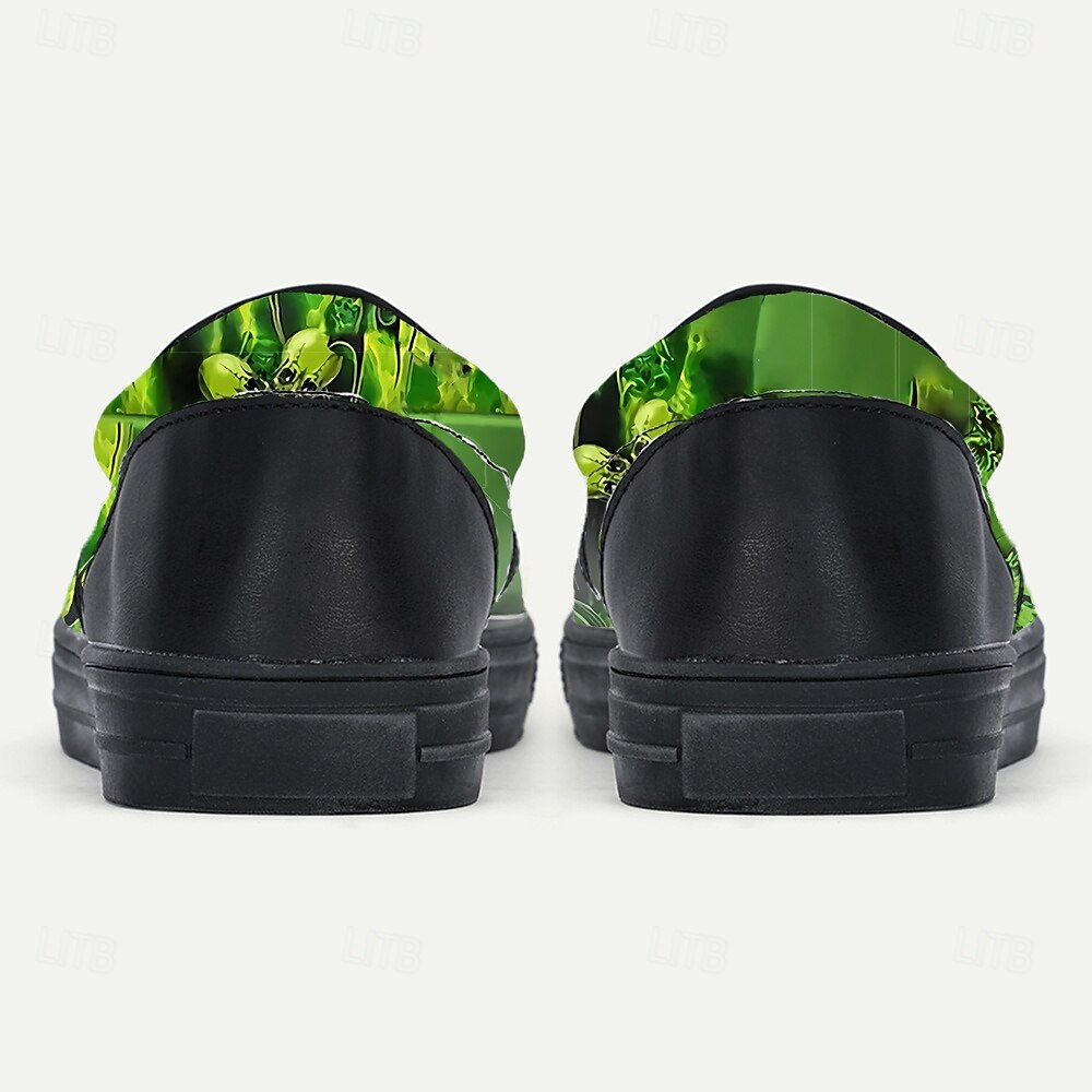 Ανδρικά πράσινα φλοράλ slip-on παπούτσια – μοναδικό σχέδιο με νεκροκεφαλή και τριφύλλι, άνετα και κομψά υποδήματα για την ημέρα του Αγίου Πατρικίου και casual γιορτές 2026 - $46.99 –P6