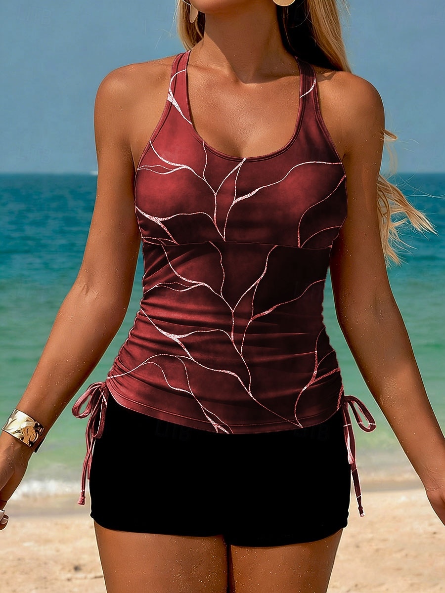 Damers Tankini 2-delt Badedrakt Rynkede Shortser Bakløse Ferie Strandklær Ombre Grafisk Scoop Neck Uten Ermer Badedrakter 2026 - $28.99 –P3
