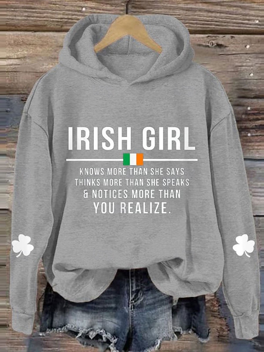 St. Patrick Women's Pullover Hoodie Sweatshirt Graphic Letter Casual Long Sleeve Hooded Regular Tops Casual Dailywear Sports Black Green Gray Fall 2026 - $28.99 –P2