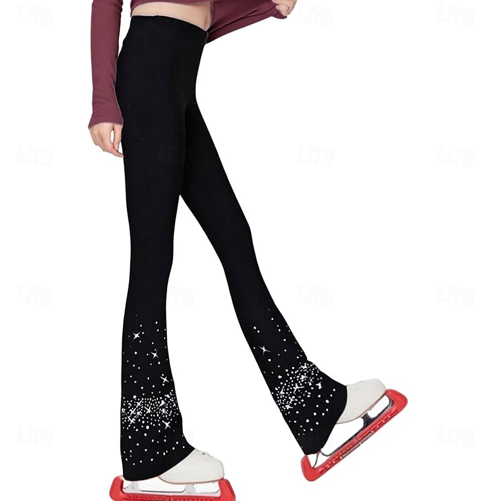 παντελόνι καλλιτεχνικού πατινάζ για κορίτσια, μαύρο ελαστικό παντελόνι προπόνησης, αγωνιστικό πατινάζ, θερμικό, ζεστό, κρύσταλλο / στρας, πατινάζ στον πάγο, καλλιτεχνικό πατινάζ 2026 - $83.99 –P1