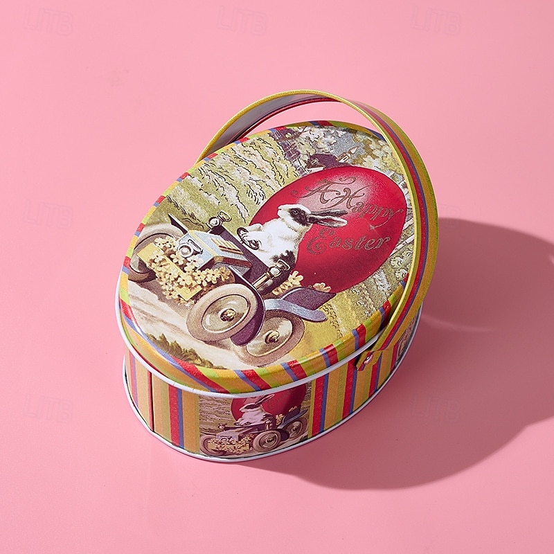 Confezione da 4 scatole ovali di latta a forma di coniglietto pasquale con manici, contenitori per conservare le uova di Pasqua, contenitori di metallo portatili per bambini, ideali per biscotti, del 2026 a $22.99 –P9