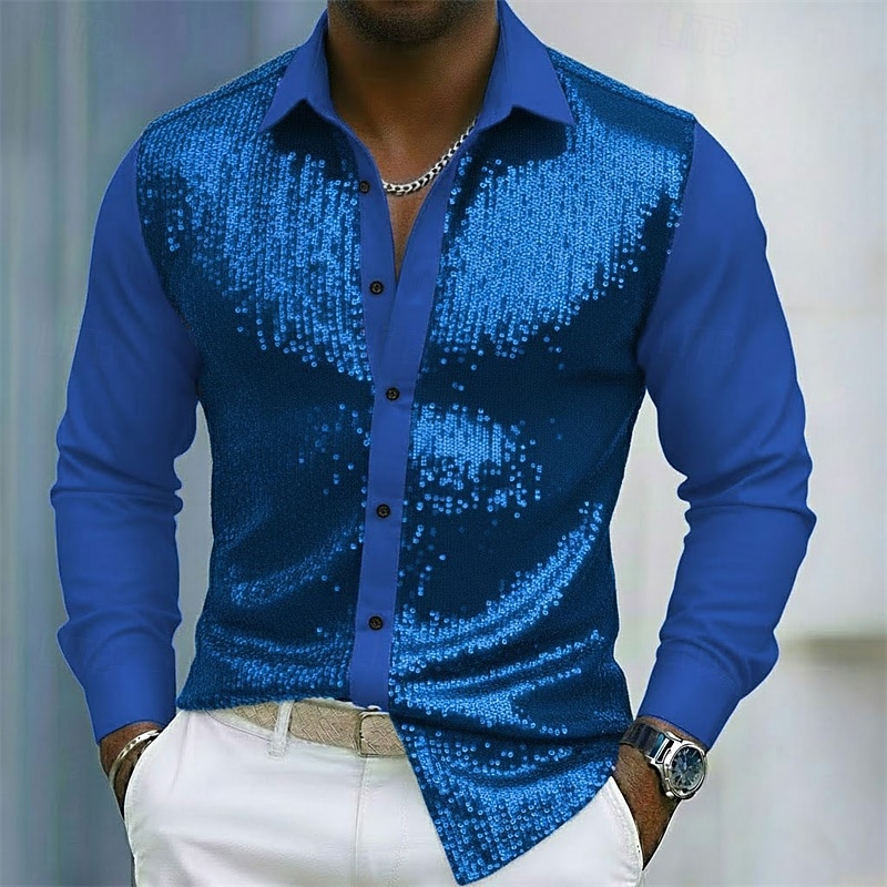 Herr Skjorta Sommarskjorta Casual skjorta Strandskjorta Knapp upp skjorta Blå Purpur Långärmad Ensfärgat Kavajslag Dagligen Semester Paljett Kläder Mode Ledigt Bekväm 2026 - $30.99 –P5