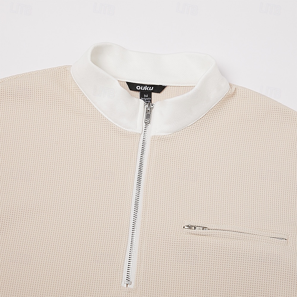 Men's Waffle T-shirt T Shirt Long Sleeve Half Zip Fall Fall & Winter Solid Color Traditional / Vintage Casual Color Block Zipper Pocket Casual Home Outdoor Light Blue Black Green Top Tee for Men 2026 - $26.99 –P7