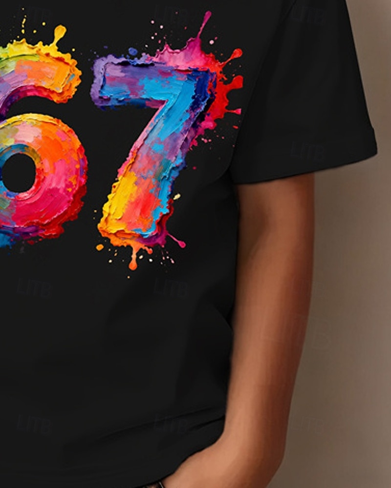 Cotone Bambini Ragazzi Nero Bianco Grafico Gergo divertente 67 Maglietta Blusa Girocollo Manica Corta All'aperto Abbigliamento Quotidiano Moda Streetwear Designer Stampa Estate del 2026 a $14.99 –P4