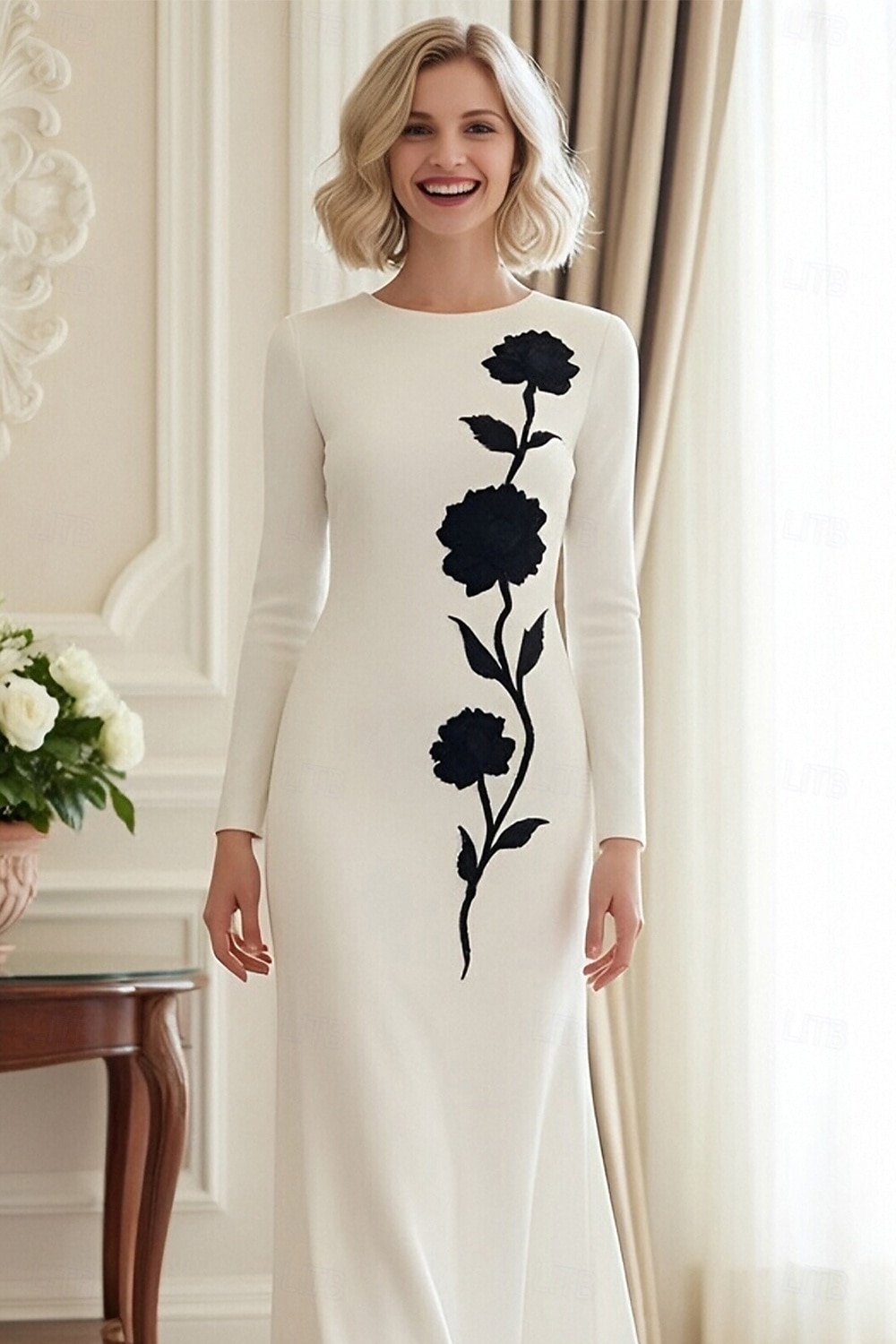 Rochii formale A-Line cu tren de perie rochii de seară rochie de seară elegantă vintage cu mâneci lungi gât rotund nuntă formal cu flori 3D cristale și broderie 2026 - $160.99 –P3