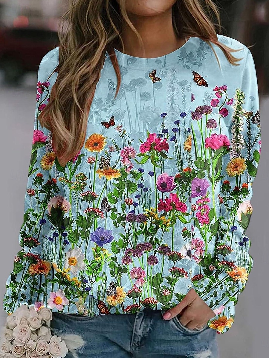 Naisten Pullover-huppari Painettu Kuvitettu Vapaa-aika Pitkähihainen Tiukka pyöreä kaula-aukko Tavalliset topit Kausaliteetti Katu Pyhäpäivä Sininen Valkoinen Keltainen Taivaan sininen Purppura Kevät 2026 - $28.99 –P2