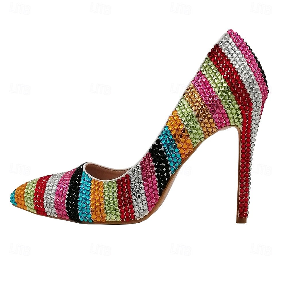 Women's Multicolor Rhinestone High Heels - Sparkling Striped Pointed Toe Pumps for Parties, Celebrations, and Special Events 2026 - $79.99 –P3