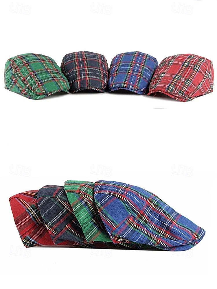 Șapcă plată în carouri pentru bărbați, cu tematică de Ziua Sfântului Patrick, țesătură din amestec de bumbac și poliester, opțiuni multiple de culoare, pălărie de vânzător de ziare casual și vintage pentru parade, petreceri, festivaluri și sărbători 2026 - $14.99 –P4