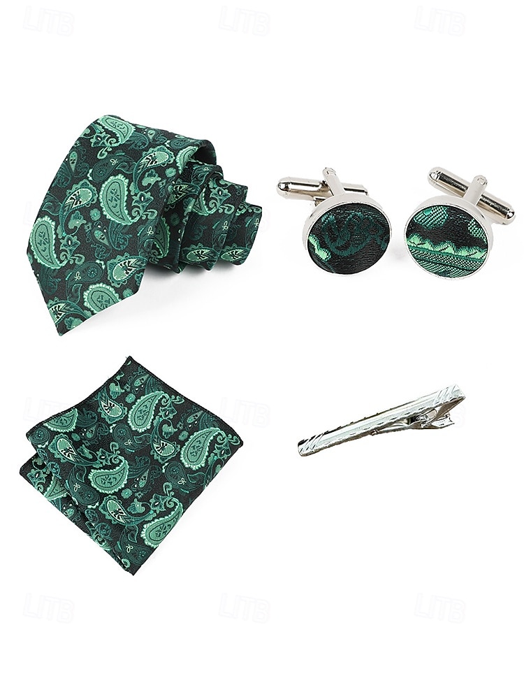 Geschenkset für Herren aus Polyester mit Paisley-Muster: Krawatte, Manschettenknöpfe, Einstecktuch und Krawattenklammer – perfekt für Hochzeiten und als Geschenk. 2026 - $14.99 –P6