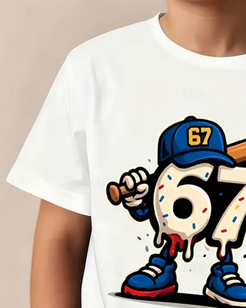 Bomull Barn Gutt Svart Hvit Grafisk Morsom slang 67 T skjorte Bluse Crew-hals Kortermet utendørs Hverdag Mote Gatemote Designer Printer Sommer 2026 - $14.99 –P5