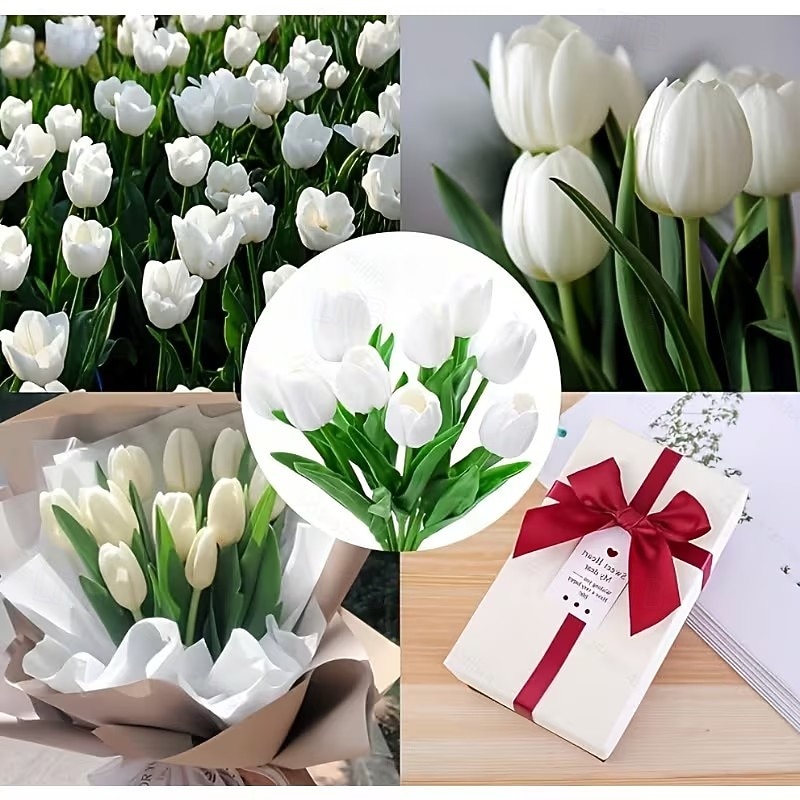 باقة زهور توليب صناعية واقعية مكونة من 22 قطعة - زهور توليب صناعية وردية وبيضاء بسيقان خضراء مصنوعة من الراتنج/البلاستيك لتزيين حفلات الزفاف والمنازل والمكاتب - قطعة مركزية واقعية للطاولة سهلة الصيانة 2026 - $25.99 –P3
