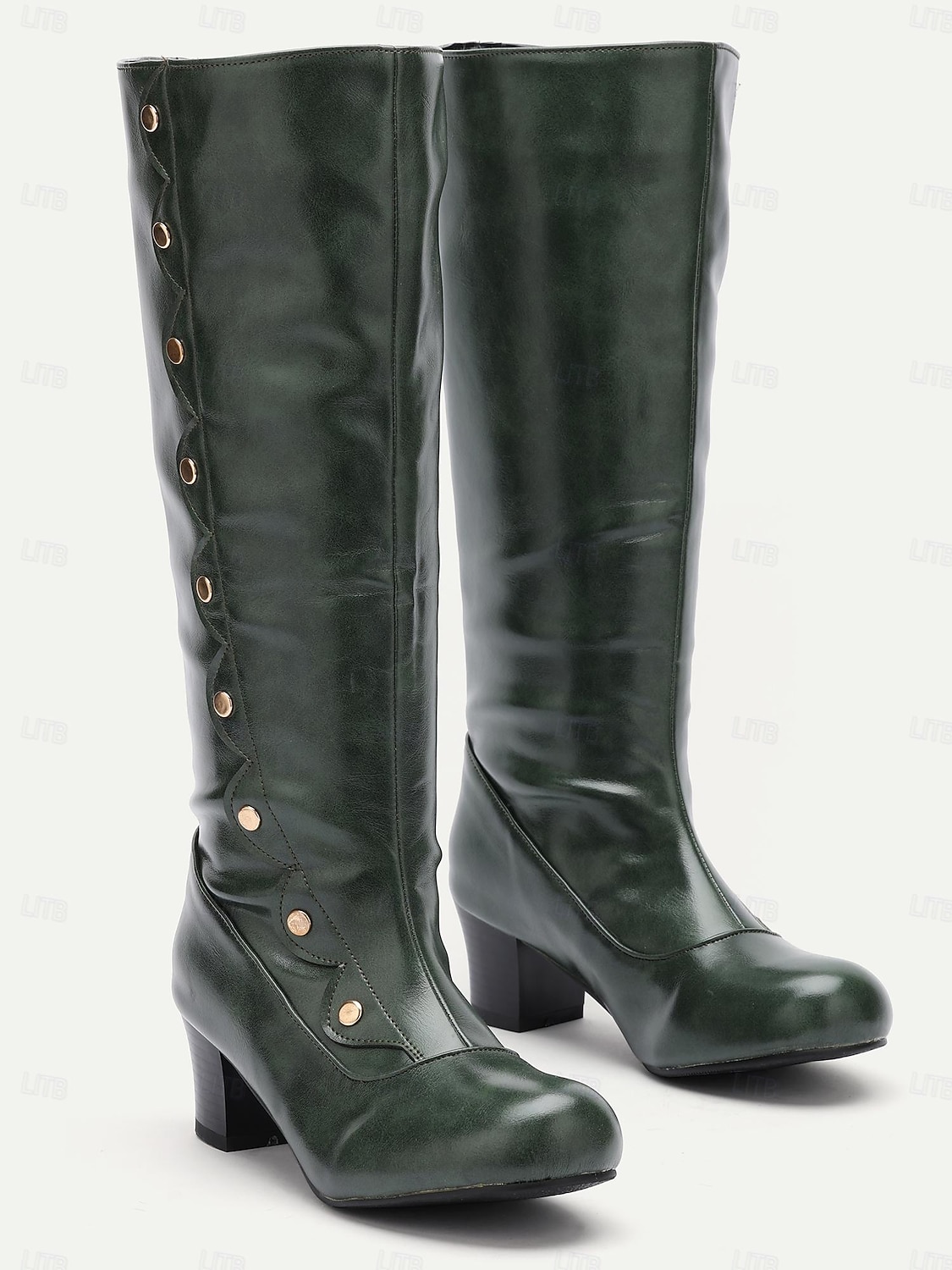 Women's Green Knee-High Boots with Button Detail – Stylish and Vintage Heeled Footwear for St. Patrick's Day Parades, Festivities and Celebrations 2026 - $64.99 –P3