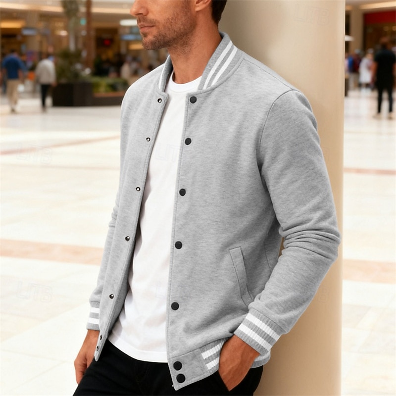 Per uomo Giacca Leggera Giacca Casual Giacca College Casuale Quotidiano Tasca Primavera Autunno A righe Streetwear Elegante Colletto Mao Regolare Nero Rosso Blu marino Blu reale Grigio chiaro Giacca del 2026 a $34.99 –P4