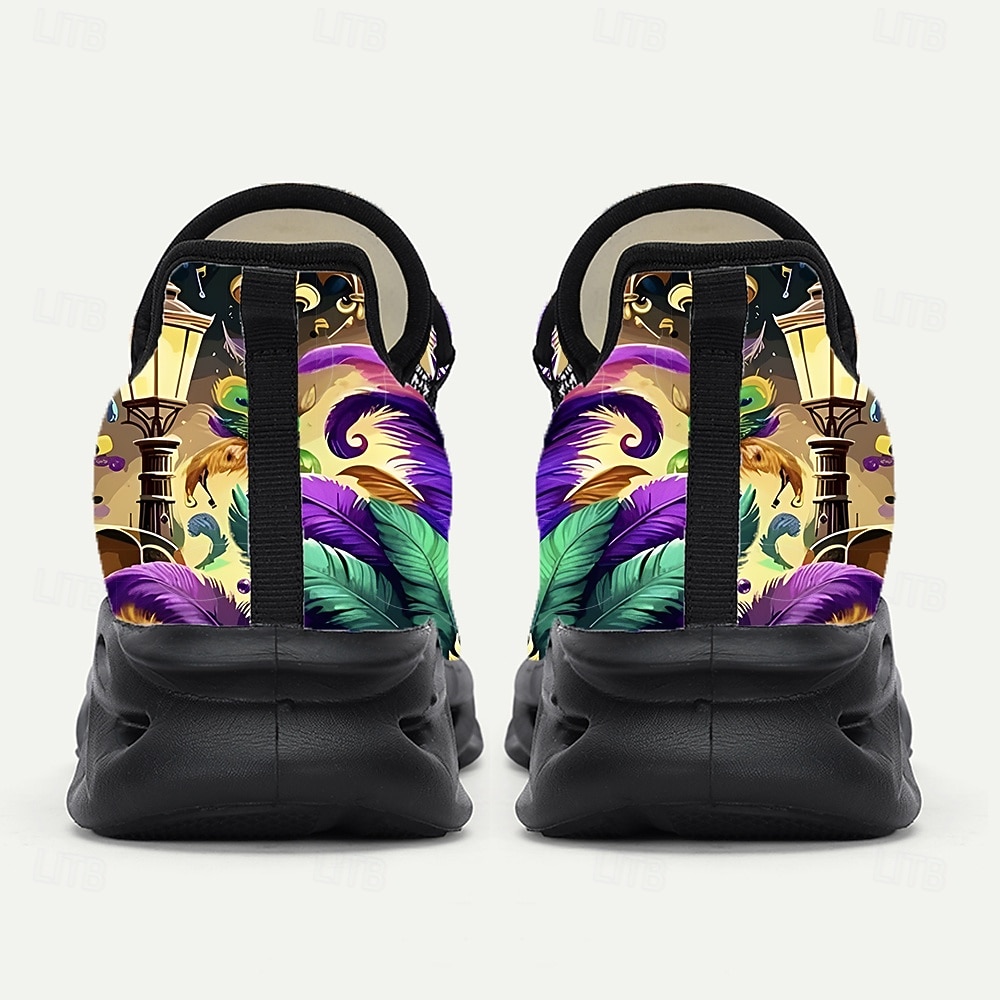 Men's Mardi Gras Purple and Green Carnival Slip-On Shoes with Feather Mask Pattern – Comfortable and Stylish Footwear for Carnival, Parades and Festivals 2026 - $42.99 –P5