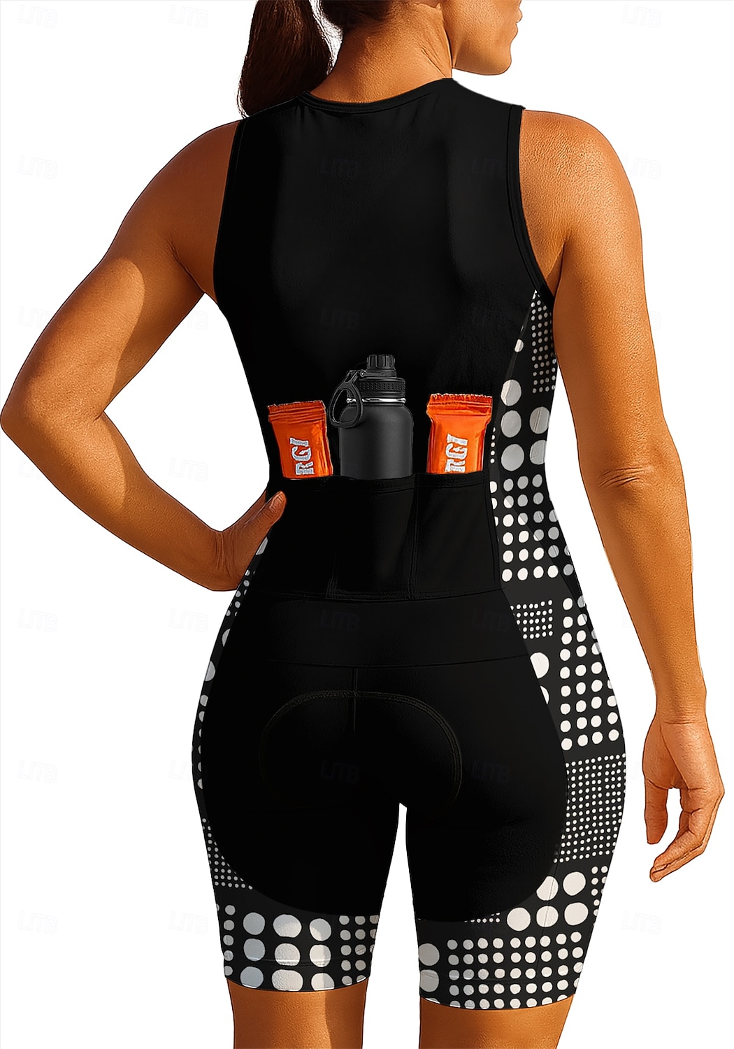 2026年 女性用 サイクリングジャージー トライスーツ ダウンヒルジャージー ノースリーブ 夏 春 秋 ブラック 幾何学模様 波点 おかしい バイク サンスクリーン UV耐性 3Dパッド サイクリング 速乾性 スポーツ 衣類  コレクション – $44.99 –P2