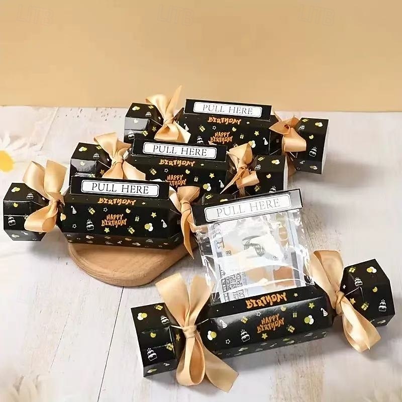 Balení 4 černo-zlatých vytahovacích dárkových krabiček k narozeninám, dárkové balení s překvapením v podobě hotovosti, ideální pro bytové dekorace, oslavy narozenin dospělých, výročí a dárky k 2026 - $16.99 –P3