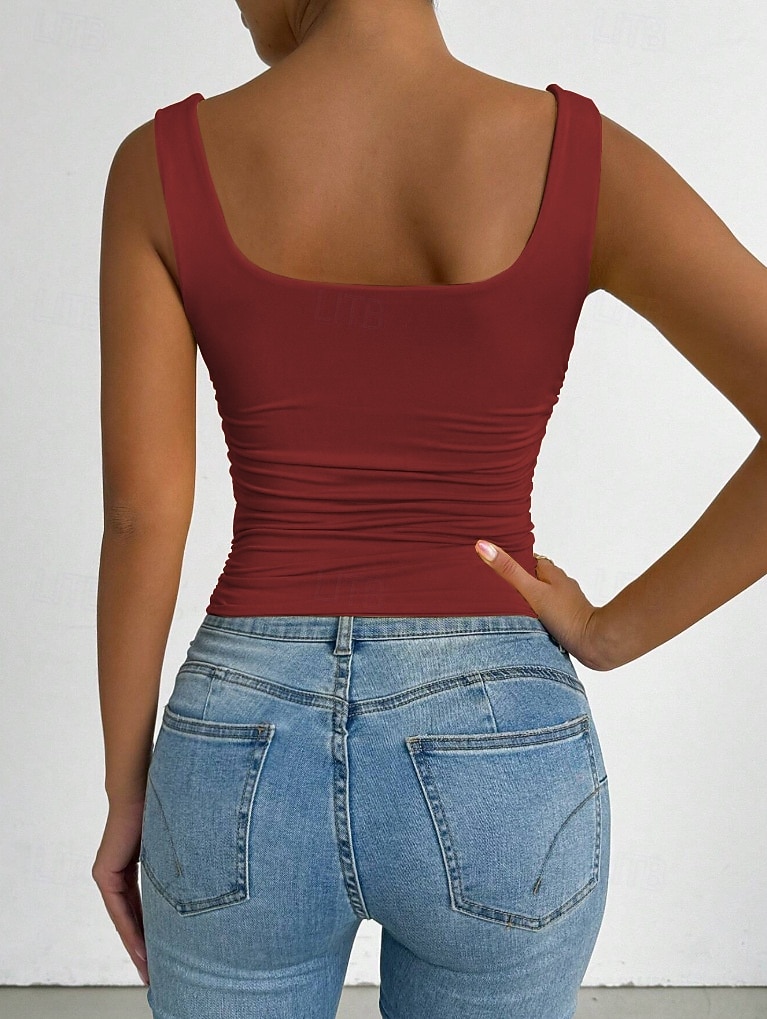 Women's Camisole Tank Top Solid Color Stylish Casual Sleeveless Square Neck Regular Tops Daily White Yellow Wine Red Royal Blue Summer 2026 - $19.99 –P15
