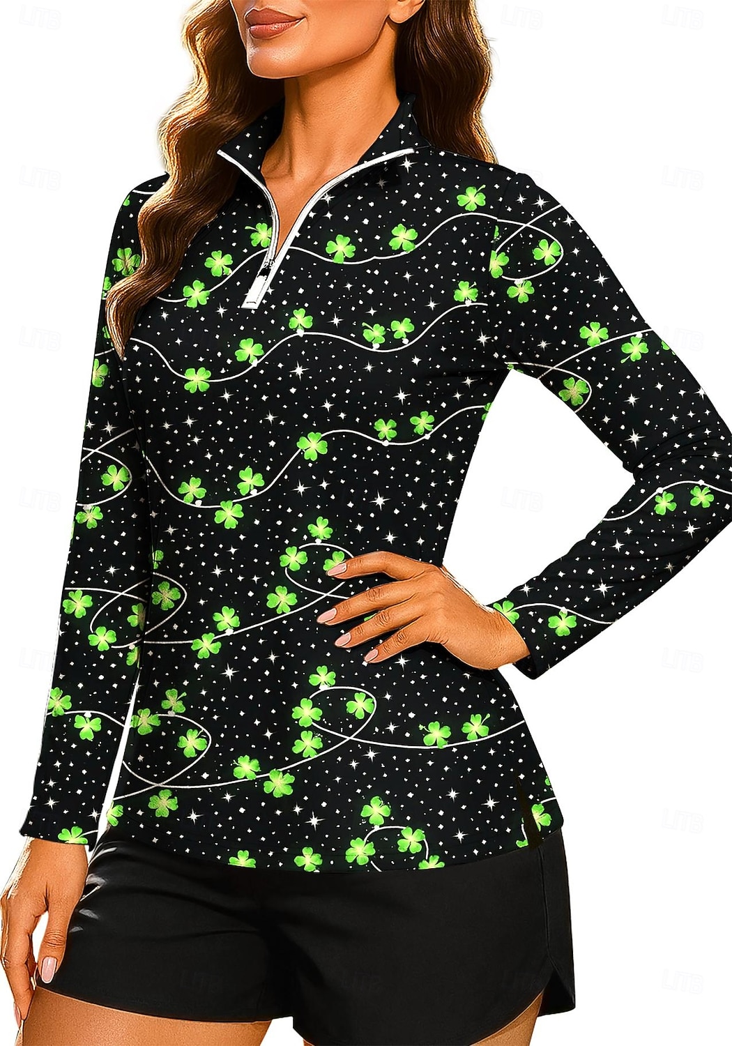 St. Patrick Women's Unisex Clover Sweatshirt Polo Sweatshirt Tops Shirt Long Sleeve Print Quarter Zip Pullover UPF50+ UV Resistant Elastic Breathable Volleyball Tennis Golf High Neck Stand Collar 2026 - $25.99 –P1