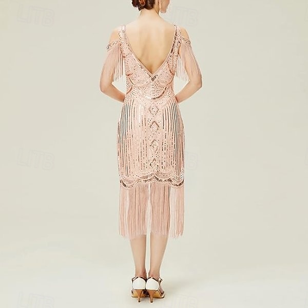 Roaring 20s 1920s Knee Length Short Length Dress Wedding Party Bachelor Party Cold Shoulder The Great Gatsby Wedding Guest Sequins Sequin Tassel V Neck Fancy Dress Women's Christmas New Year Evening 2026 - $57.99 –P4