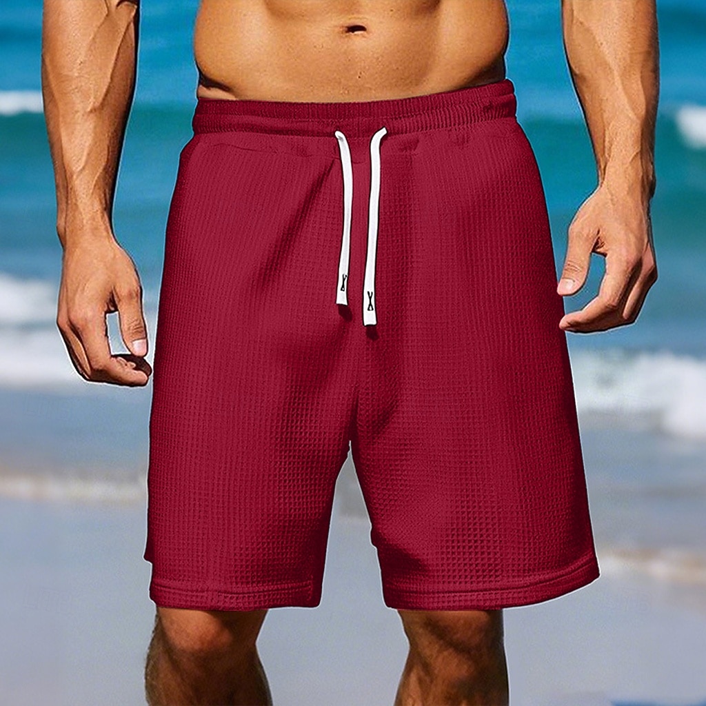 Homens Waffle Calção Shorts de verão Shorts de praia Com Cordão Cintura elástica Côr Sólida Conforto Comprimento do joelho Diário Ao ar livre Streetwear Férias Moda Azul Marinha Cáqui Micro-Elástica de 2026 por $20.99 –P4