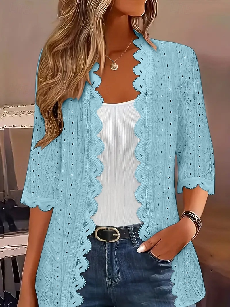 Mujer Chaqueta casual Cómodo Transpirable Tejido en Punto Casual Plano Casual Vacaciones Calle Ropa Cotidiana Frente Abierto Regular Sin Cuello Ajuste regular Manga Larga Ropa de calle Azul Piscina 2026 - $26.99 –P5