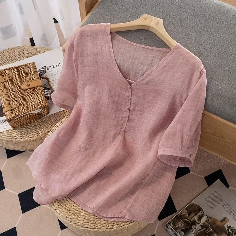 Per donna Blusa Bottoni Tinta unica Elegante Casual Manica 3/4 Scollo a V Top Regolari Quotidiano Blu Bianco Rosa Estate Primavera del 2026 a $6.49 –P3