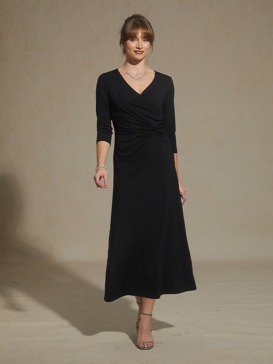 Women's Maxi Dress A Line Dress Elegant Daily Wedding Guest Tea Party Solid Color 3/4 Length Sleeve V Neck Black 2026 - $129.99 –P5