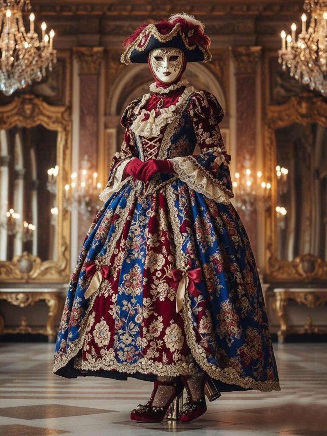 Damen Mardi Gras Barock-inspirierte Karneval T-Strap Heels – Verzierter Satin-Pumps mit goldenen Akzenten Strasssteinen und klobigen Absätzen für Maskeradenbälle und Feierlichkeiten 2026 - $109.99 –P1