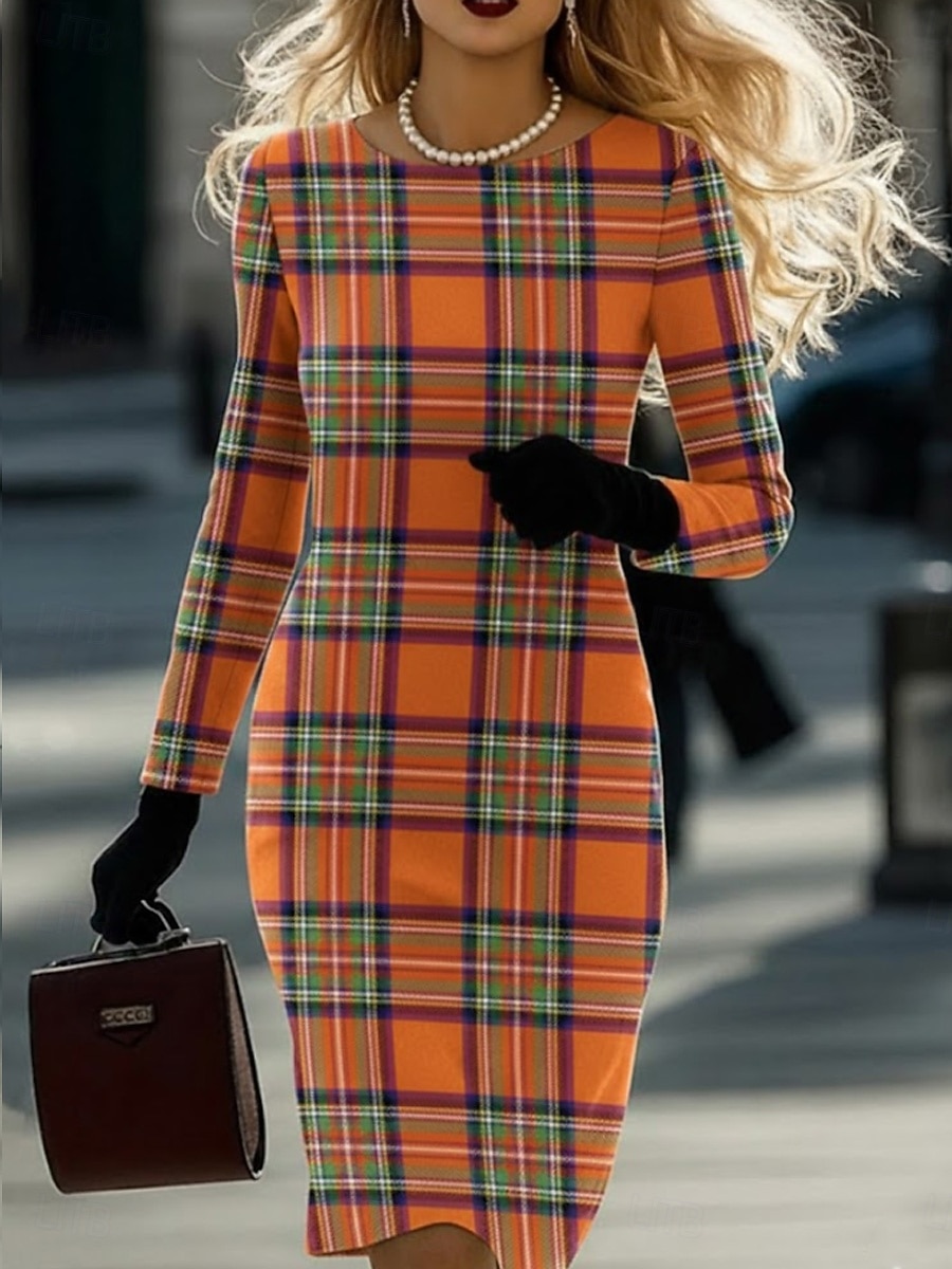 Γυναικεία Μίνι φόρεμα Κοντομάνικο φόρεμα Καθημερινό Ημιεπίσημα φορέματα Καθημερινά Γραφείο Κανονικό Γεωμετρικό Κυνηγόσκυλο Μακρυμάνικο Στρογγυλή Ψηλή Λαιμόκοψη 2026 - $26.99 –P6