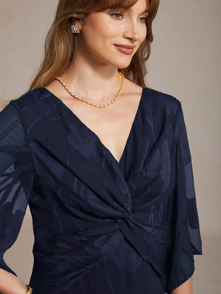 Femmes Robe maxi Robe en Chiffon Élégant Quotidien Vacances robe demoiselle d honneur À lacets Fleuri Manche 3/4 Col en V bleu marine de 2026 ? SGD S$124.82 –P3