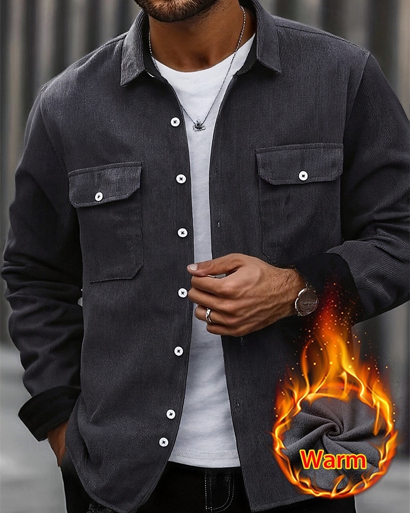 Herren Hemdjacke Cordjacke Freizeitjacke Jacke-Shirt Lässig Täglich Tasche Knöpfe Herbst Winter Farbblock Streetwear Täglich Umlegekragen Regulär Blau Dunkelgrau Rote Khaki Armeegrün Jacken 2026 - $31.99 –P5