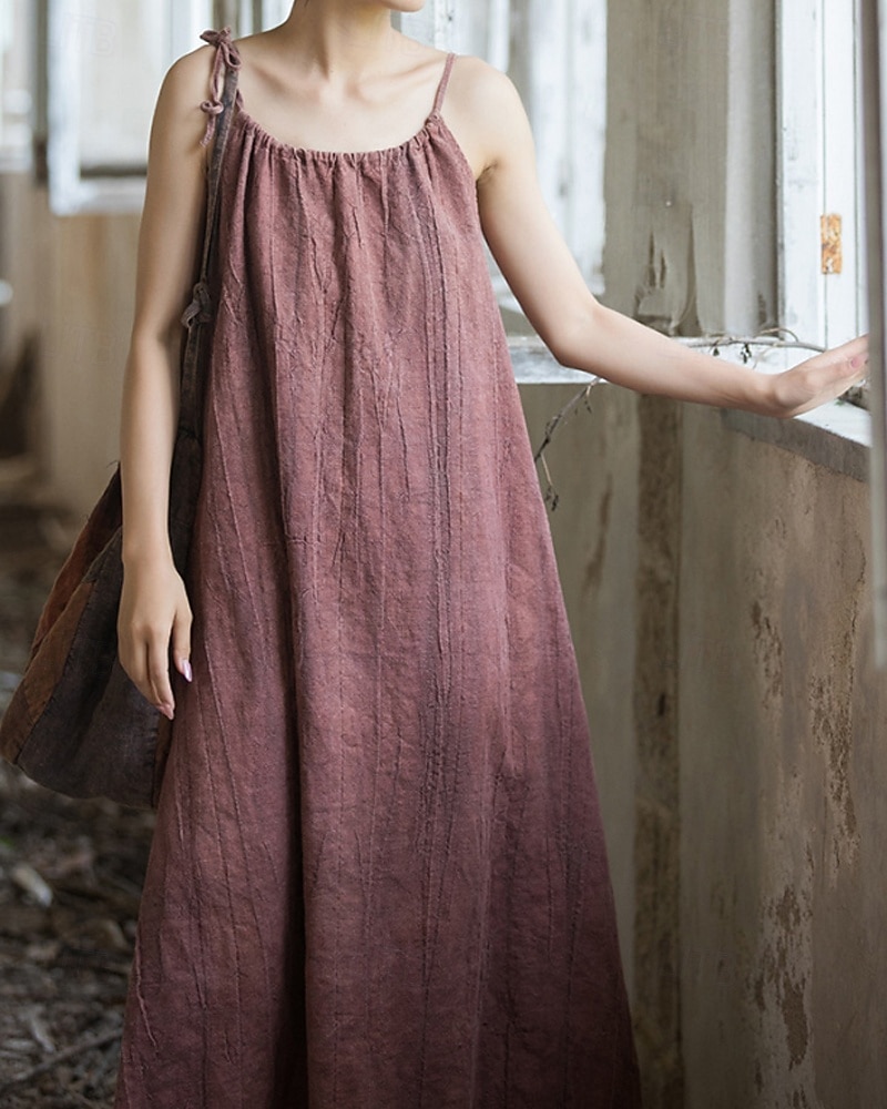 Women's Midi Dress Cotton Linen Dresses Shift Dress Sundress Slip Dress Vintage Fashion Daily Outdoor Vacation Loose Fit Plain Sleeveless Straps Blue Teal White Yellow Summer Spring 2026 - $49.99 –P7