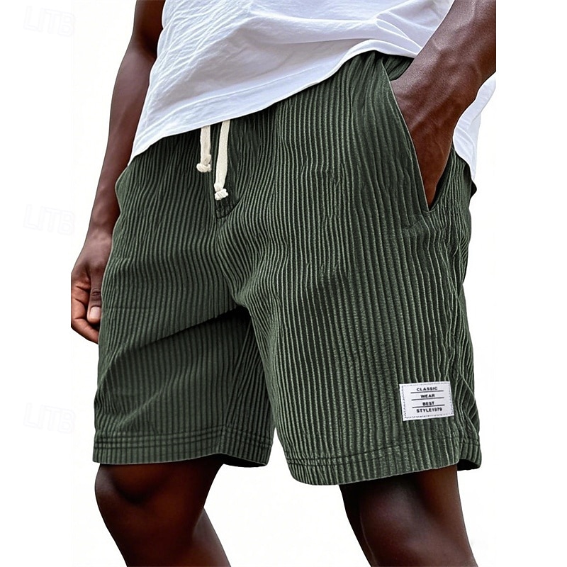Men's Shorts Casual Shorts Corduroy Shorts Pocket Elastic Waist Plain Breathable Knee Length Outdoor Vacation Daily Wear Vacation Fashion White Navy Blue Micro-elastic 2026 - $21.99 –P8