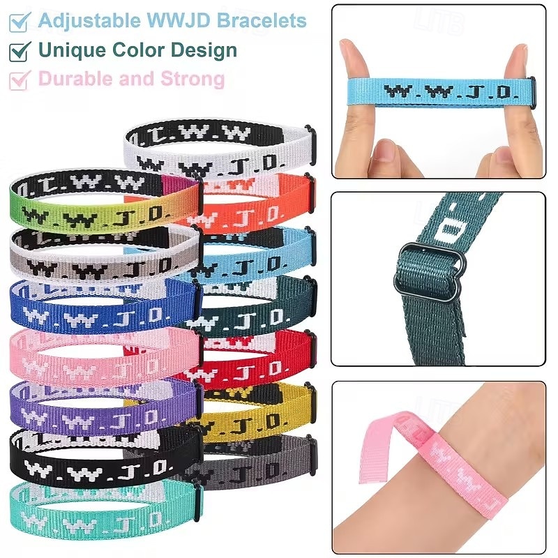 15 kpl wwjd kristillinen rannekorusetti, sopii miehille ja naisille, säädettävät rannekorut irtotavarana, täydellinen lahjaksi - Jeesus tekee rannekorut 2026 - $15.99 –P1