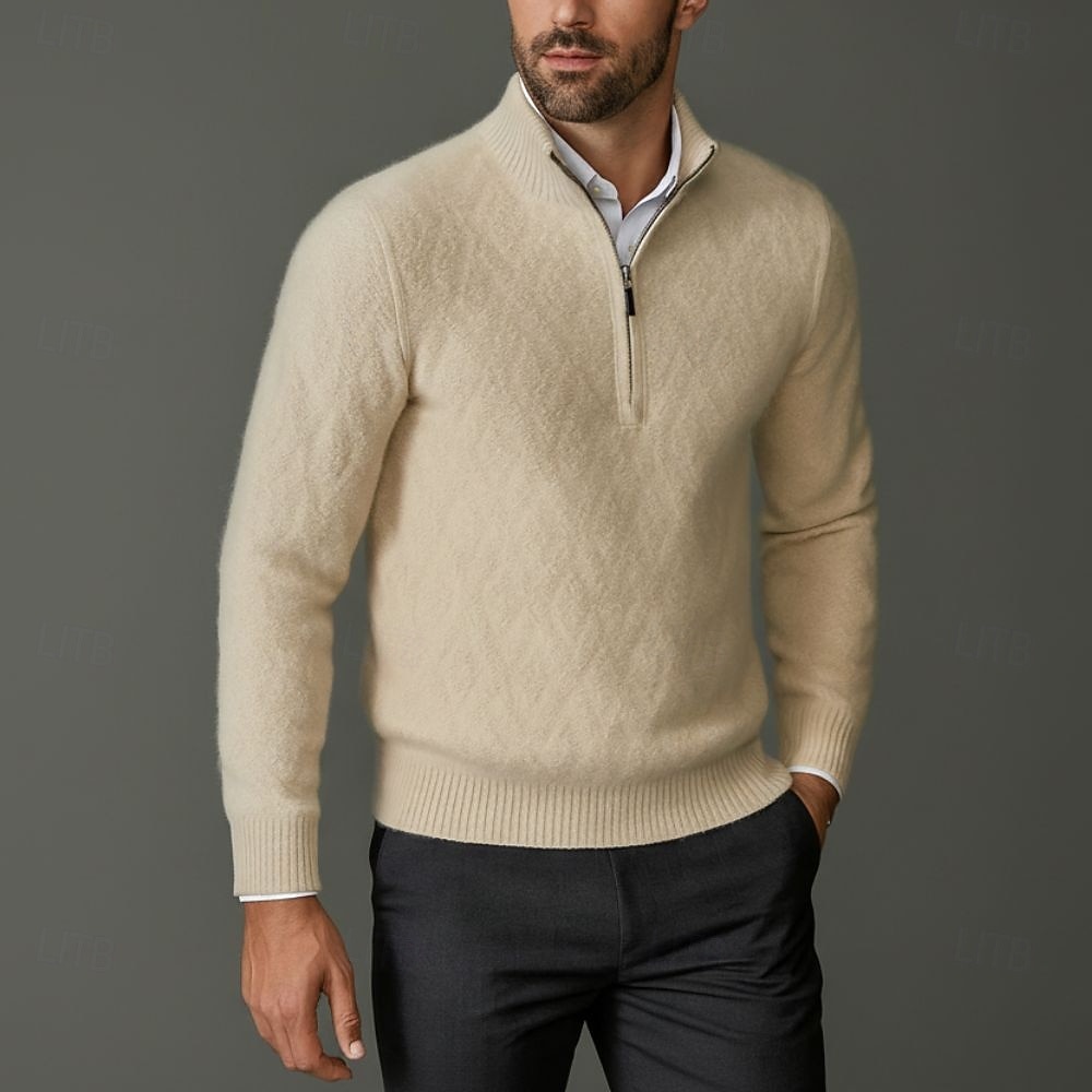 Hochwertiger Herrenpullover aus reiner Wolle und Kaschmir mit Viertelreißverschluss, klassischer Strickpullover, weich, warm und atmungsaktiv. 2026 - $166.99 –P3
