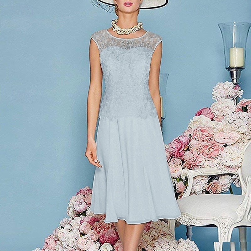 Due Pezzi Tubino Colonna Lunghezza al ginocchio Abito da invitata a nozze Abito da cerimonia per signora Manica 3/4 Collo gioiello Elegante Ospite di nozze Chiesa Chiffon Raso Pizzo Abiti Corti con del 2026 a $183.99 –P5