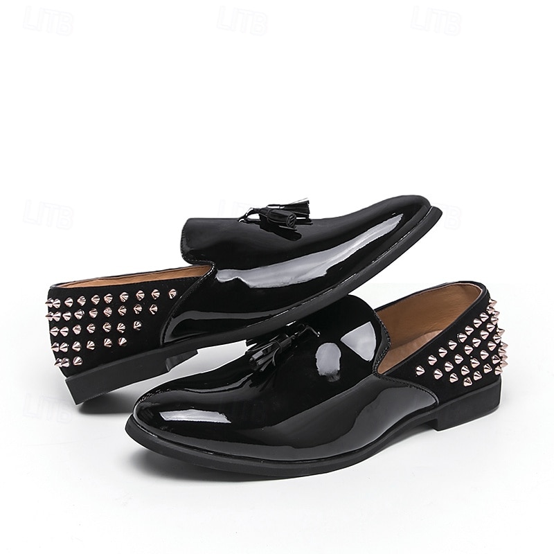 Mocasines negros de charol para hombre: elegantes zapatos sin cordones con detalles tachonados y un diseño moderno, ideales para salidas nocturnas, fiestas, eventos de moda y bodas. 2026 - $54.99 –P1