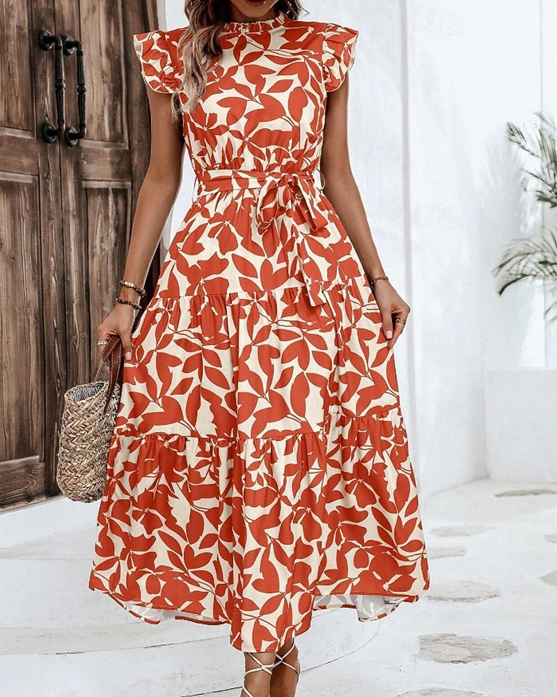 Per donna Abito Midi Abito Floreale Abito Stampato Moda Moderno All'aperto Vacanza Uscire Vestibilità comoda Floreale Senza Maniche Collo alla coreana Arancione Marrone Verde Blu scuro Estate del 2026 a $26.99 –P2