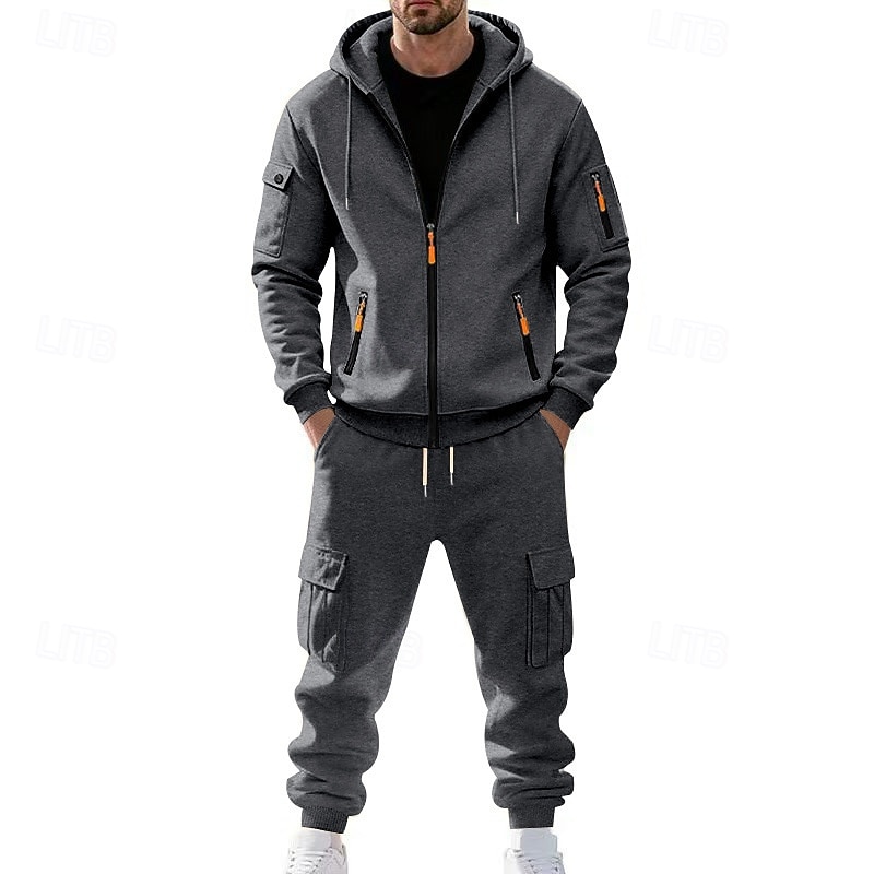 Men's Hoodie Tracksuit Hoodie & Pants Set Hoodie Daily Outdoor Vacation Daily Wear Drawstring Zip Up Plain Black Navy Blue Khaki Activewear Sports Fashion Fall 2026 - $54.99 –P2