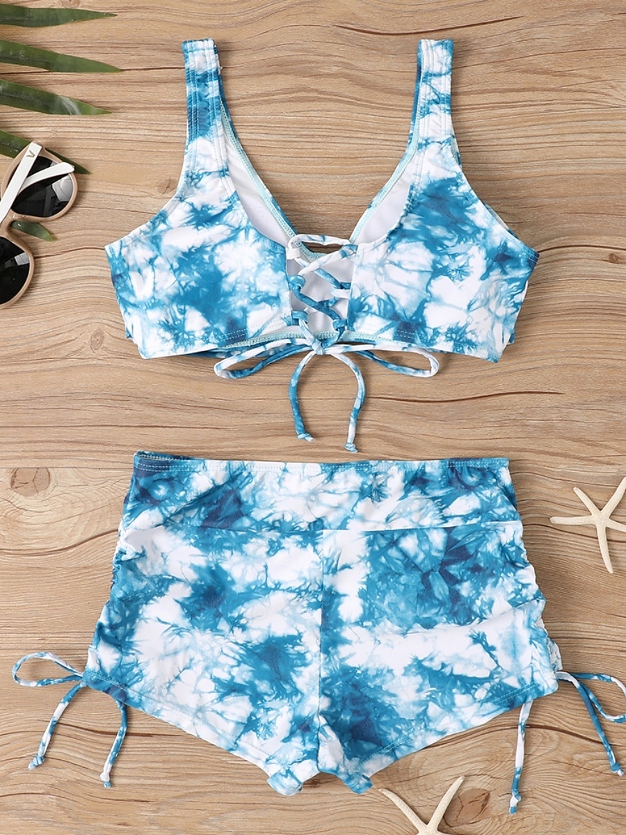 2026年 ウィメンズビキニ 2ピース水着 レオパード ショーツ スリム バックレス バケーション ビーチウェア カモ Vネック ノースリーブ 水着  コレクション – $19.99 –P12