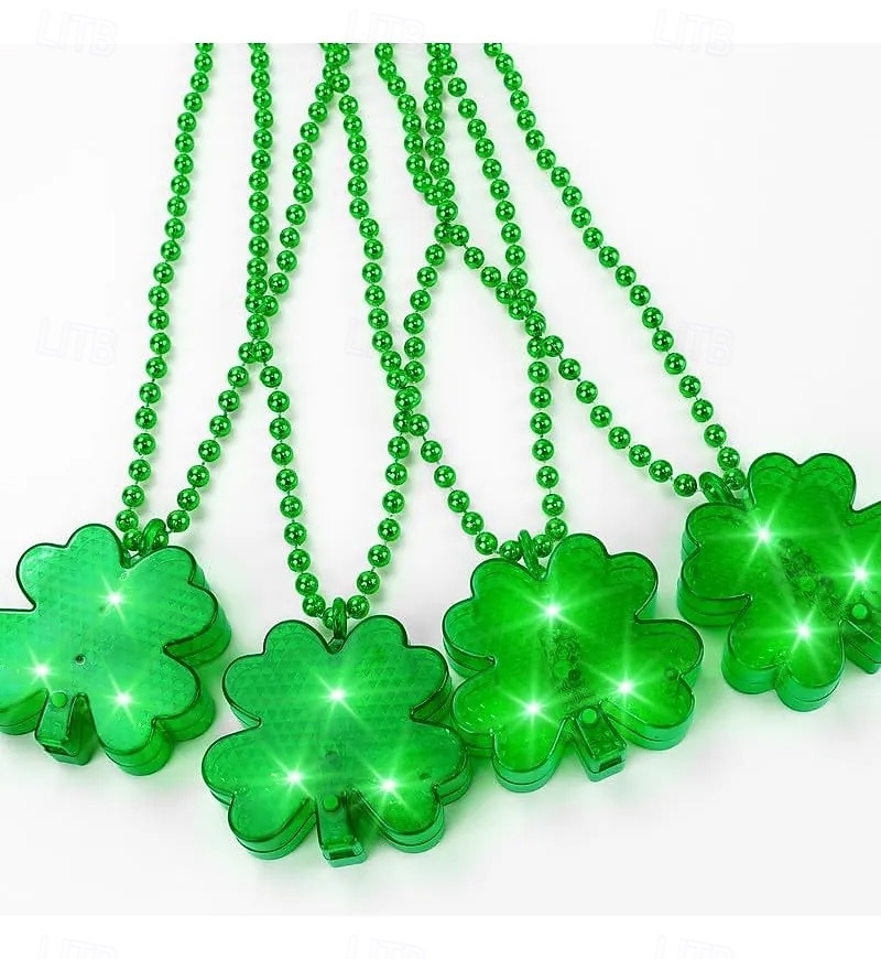 2 Pcs St. Patrick's Day Irish Shamrock LED Light-Up Bead Necklace, Party Celebration, Festival Decoration, Green Shamrock Necklace for Holiday, Event, and Party Accessories 2026 - $8.49 –P5