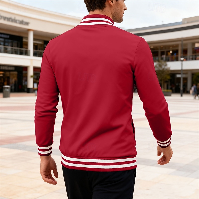 Per uomo Giacca Leggera Giacca Casual Giacca College Casuale Quotidiano Tasca Primavera Autunno A righe Streetwear Elegante Colletto Mao Regolare Nero Rosso Blu marino Blu reale Grigio chiaro Giacca del 2026 a $34.99 –P14