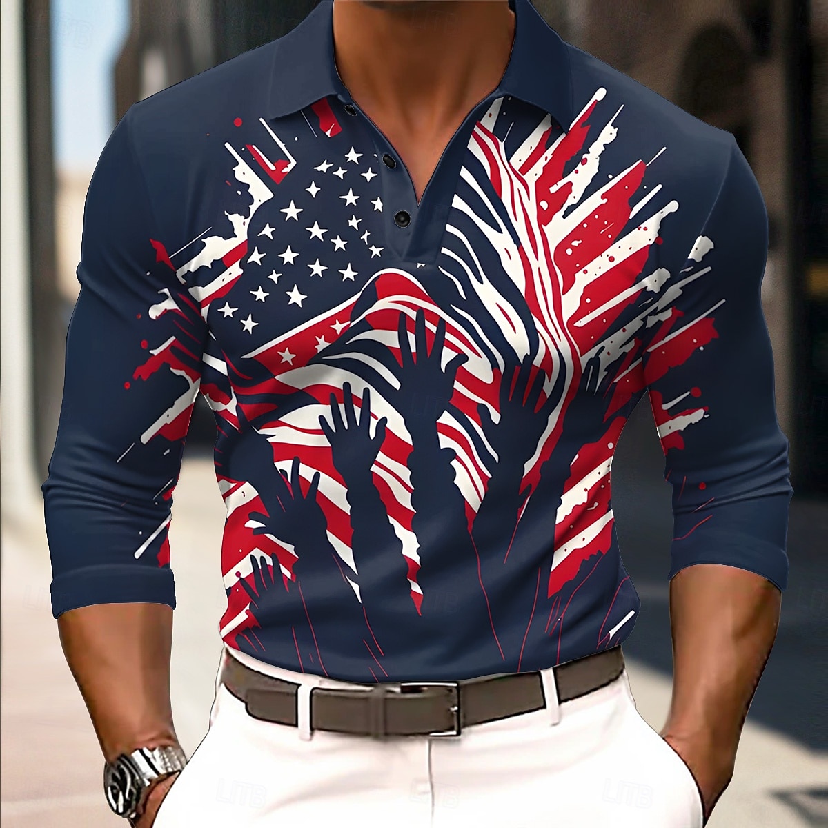 4 juli 2026 250e Voor heren Amerikaanse Amerikaanse vlag Polo Lange mouw Poloshirt Overhemden met kraag Casual Vuosipäivä Alledaagse kleding Festivalkleding 3D-afdrukken Knop Herfst winter Lente 2026 - $22.99 –P4