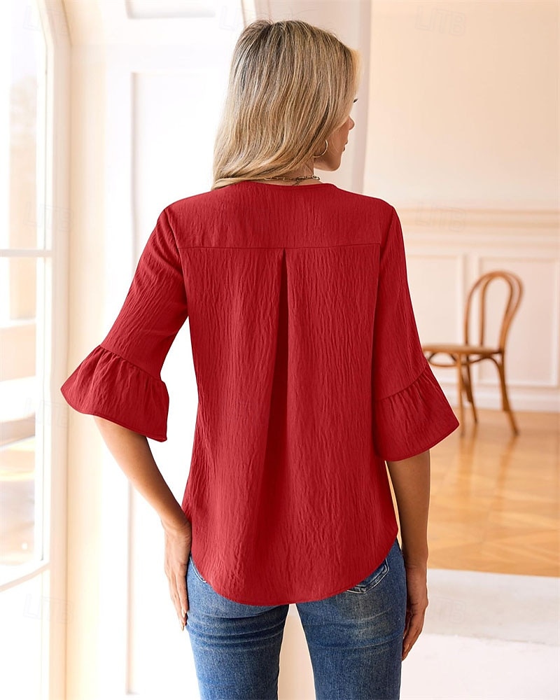 Γυναικεία Πουκάμισο Κομψή Σατέν Μπλούζα Μπλούζα Σουρωτά Με Βολάν Κουρελού Σκέτο Κομψό Βίντατζ Καθημερινά Μακρυμάνικο Λαιμόκοψη V Κανονικά μπλουζάκια Καθημερινά Δουλειά Αργίες 2026 - $25.99 –P2