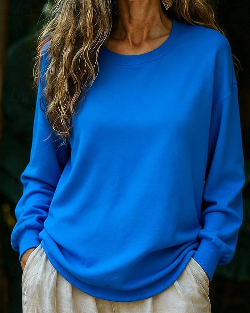 Women's T Shirt Solid Color Casual Long Sleeve Crew Neck Regular Tops Daily Going out Weekend Blue Pink Sky Blue Khaki Spring Fall 2026 - $16.49 –P2