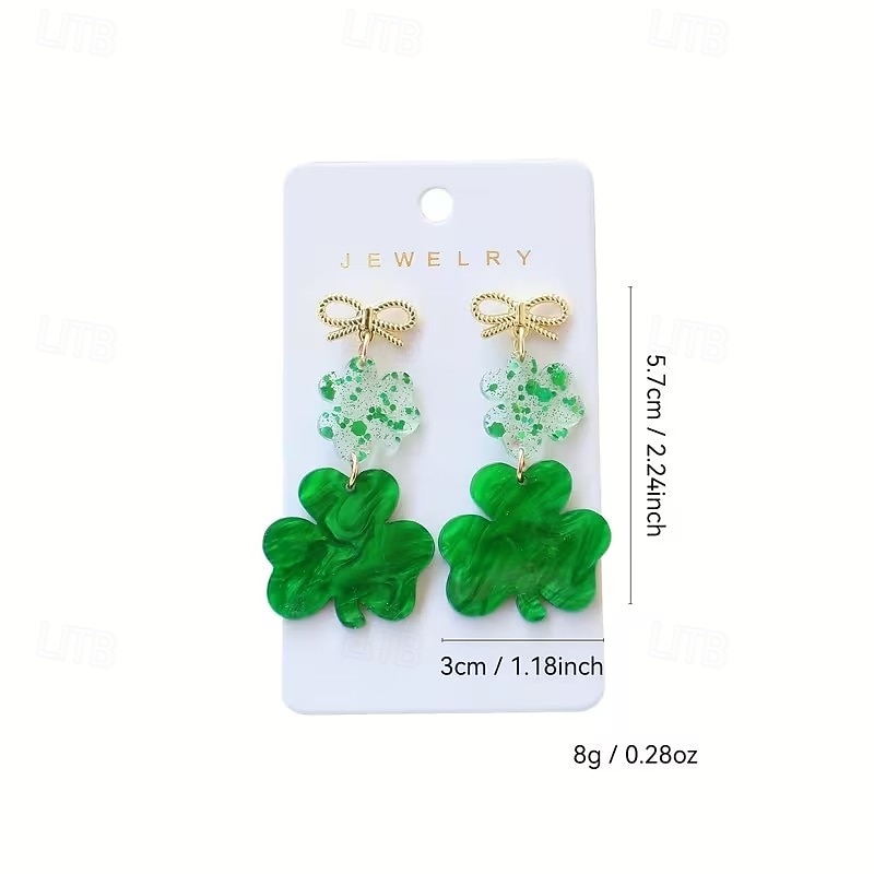 1 par de pendientes del Día de San Patricio, pendientes de trébol estrellado de acrílico verde con elegantes lazos, elegantes joyas colgantes para fiestas navideñas. 2026 - $9.99 –P5