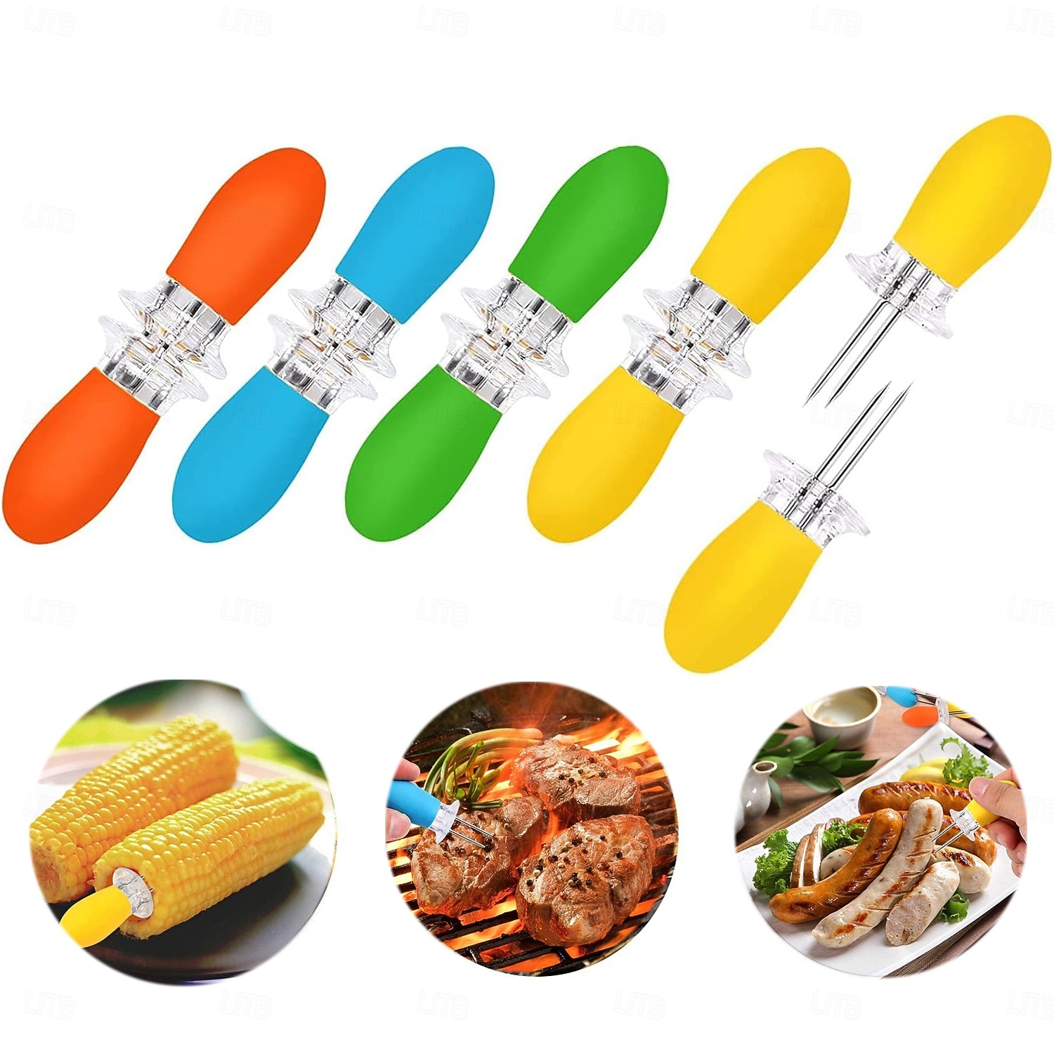 10 st majskolvshållare i rostfritt stål med spettgafflar och sammankopplade designer för hemmamatlagning, camping och grillfester (flerfärgade) 2026 - $11.99 –P1