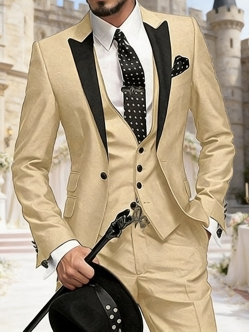 Voor heren Blazer + vest + pantalon Blazer liiketoiminta Werk Feest Modieus Streetwear Herfst Winter Teryleen Kleurenblok Enkele rij knopen Blazer Wit Champagne Lichtgroen Blozend Roze 2026 - $119.99 –P9